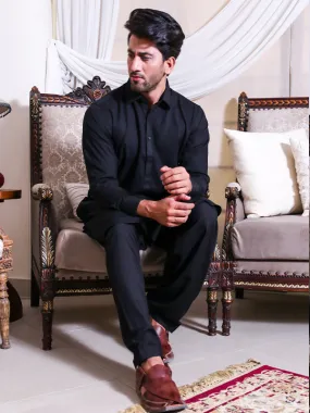 045 Shalwar Kameez Stitched Suit Fabron Fabric Shirt Collar Black