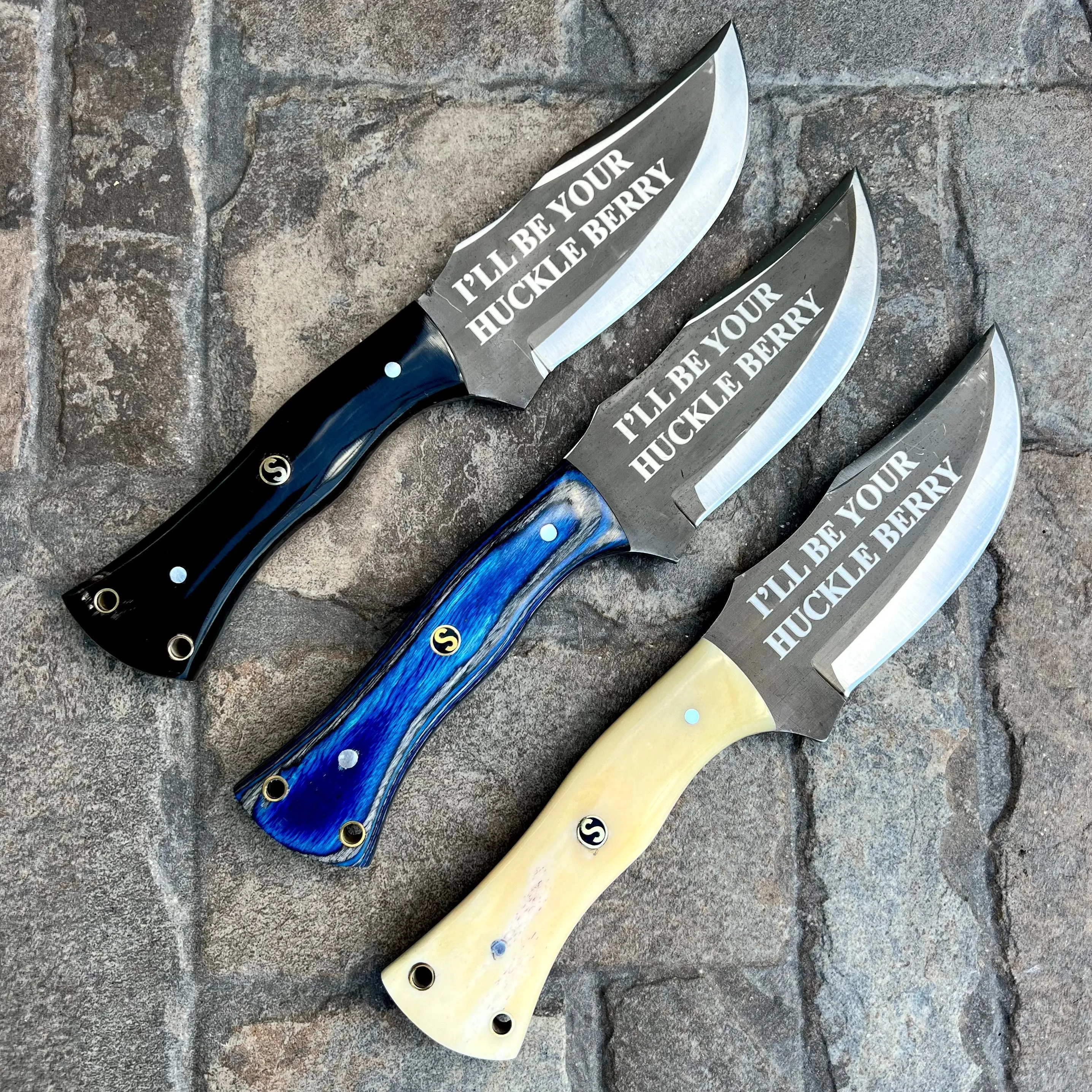 10” Rough Rider Series - I’ll Be Your Huckleberry - Blue & Black Wood - D2 Steel - Horizontal & Vertical Carry - CUS03