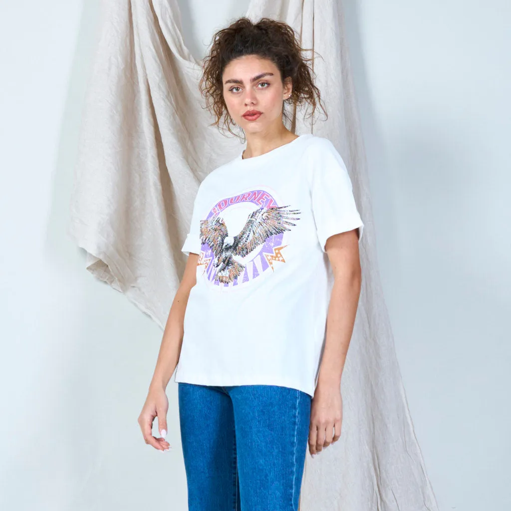 100% Cotton white t-shirt with eagle print wholesale