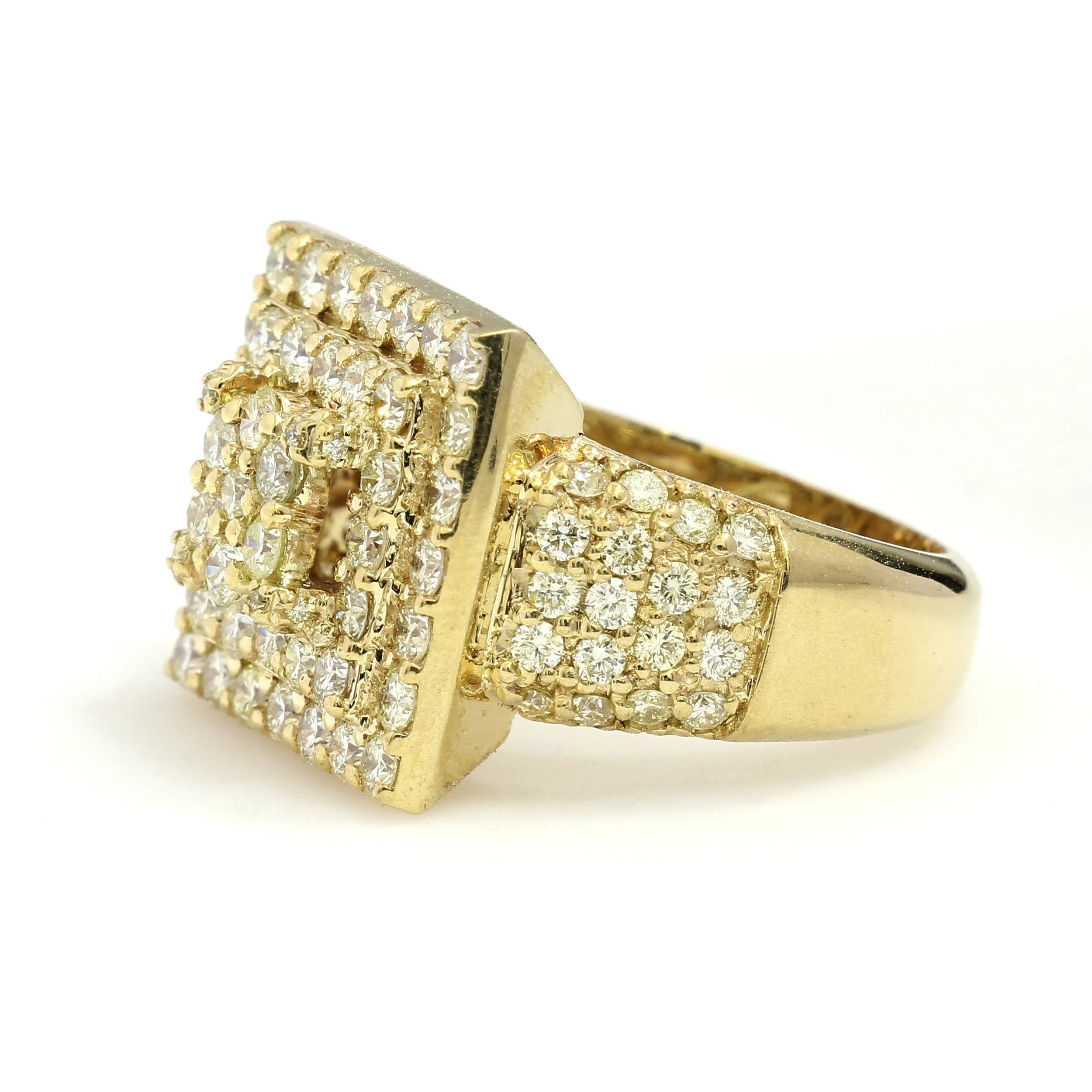 10K Yellow Gold Square Pave Ring 3.5 Ctw