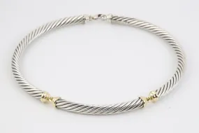 12.5" David Yurman 925 Silver & 14k Yellow Gold Cable Collar Necklace (91.58g.)