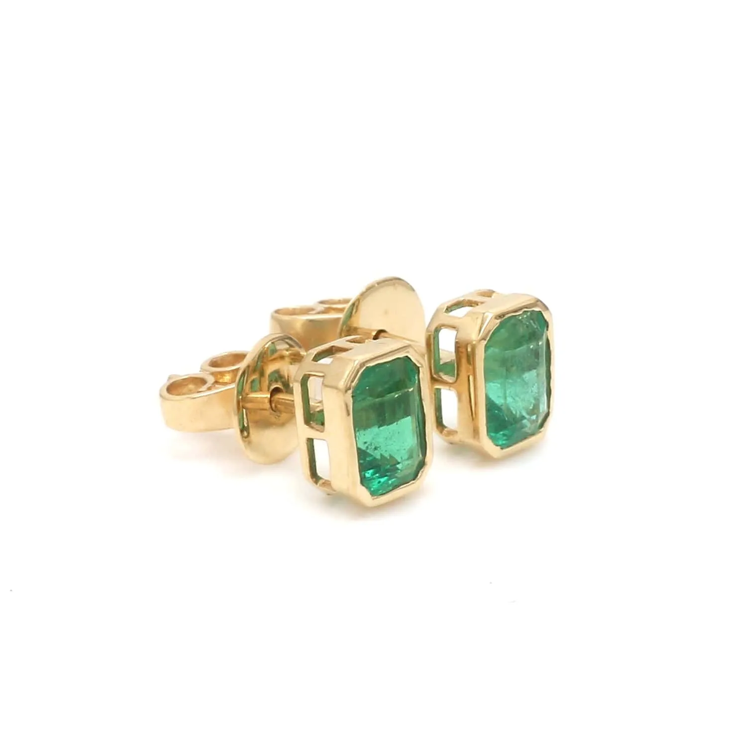 14K & 18K Gold Emerald Bezel Set Stud Earrings