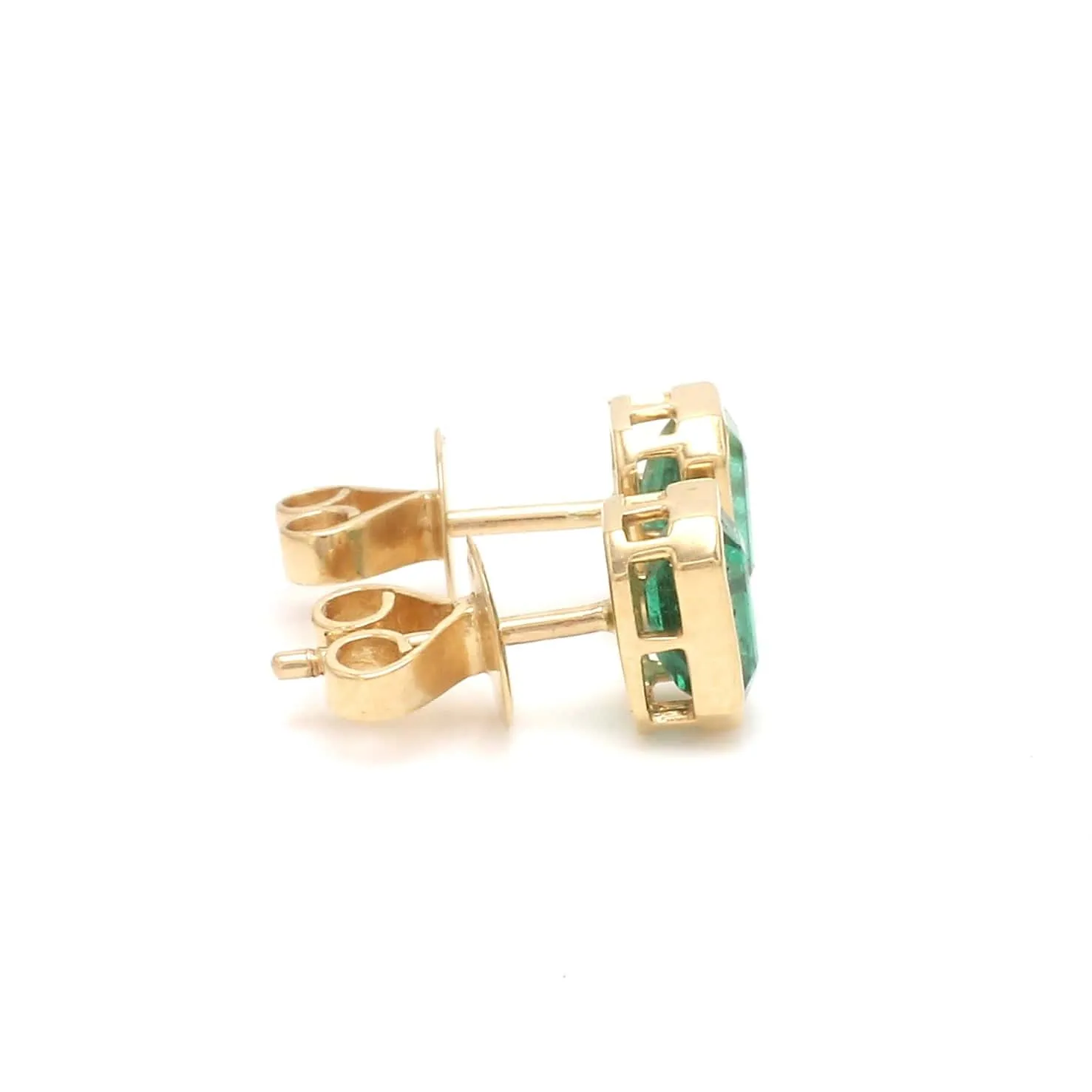 14K & 18K Gold Emerald Bezel Set Stud Earrings