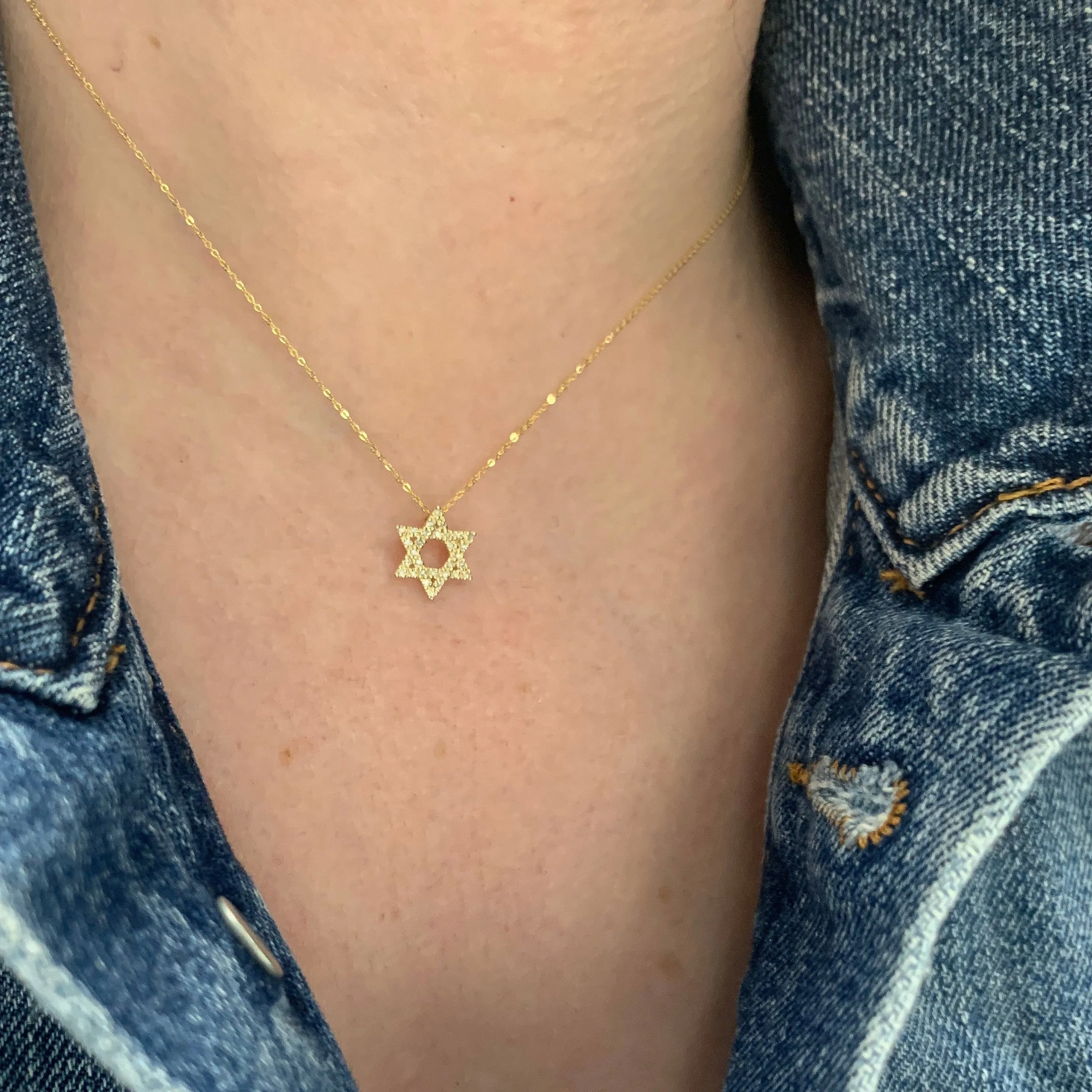 14K Gold Diamond Star of David Charm