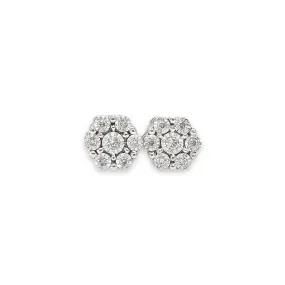 14K W Gold 0.05ctw I/SI2 Diamond Cluster Stud Earrings c