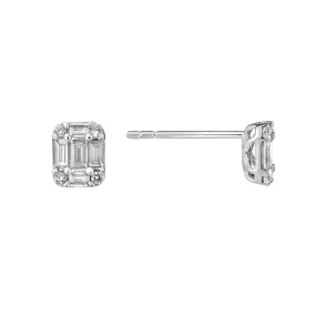 14K WHITE GOLD BAGUETTE AND ROUND DIAMOND STUD EARRINGS 0.49CTW