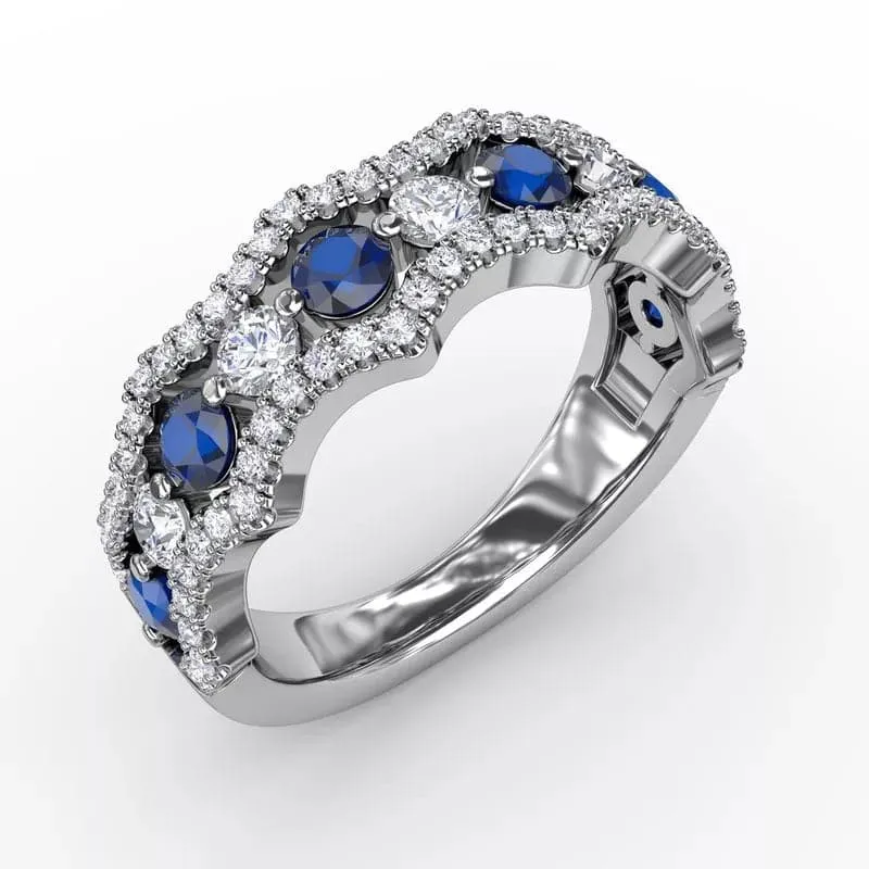 14K WHITE GOLD SAPPHIRE AND DIAMOND ENDLESS ROMANCE BAND