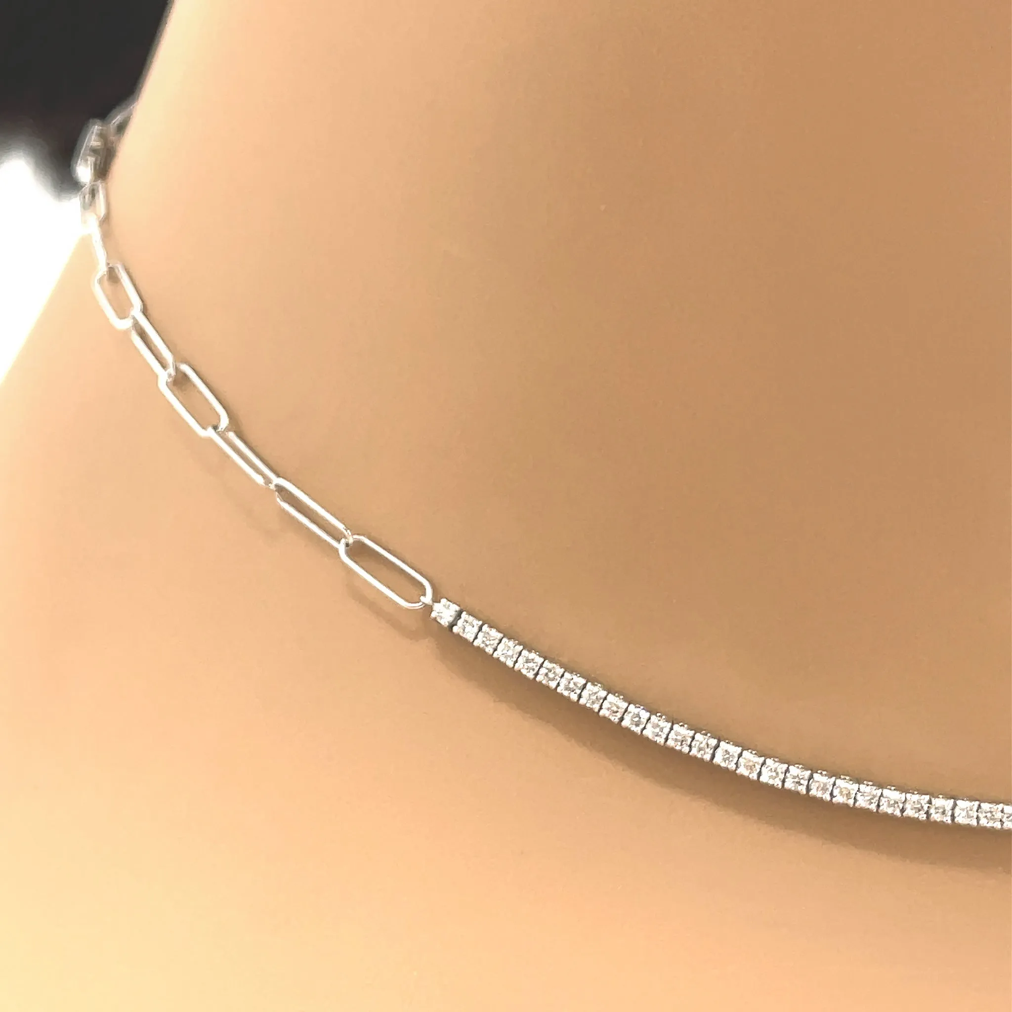 18 kt Gold Chain Link Diamond Tennis Necklace