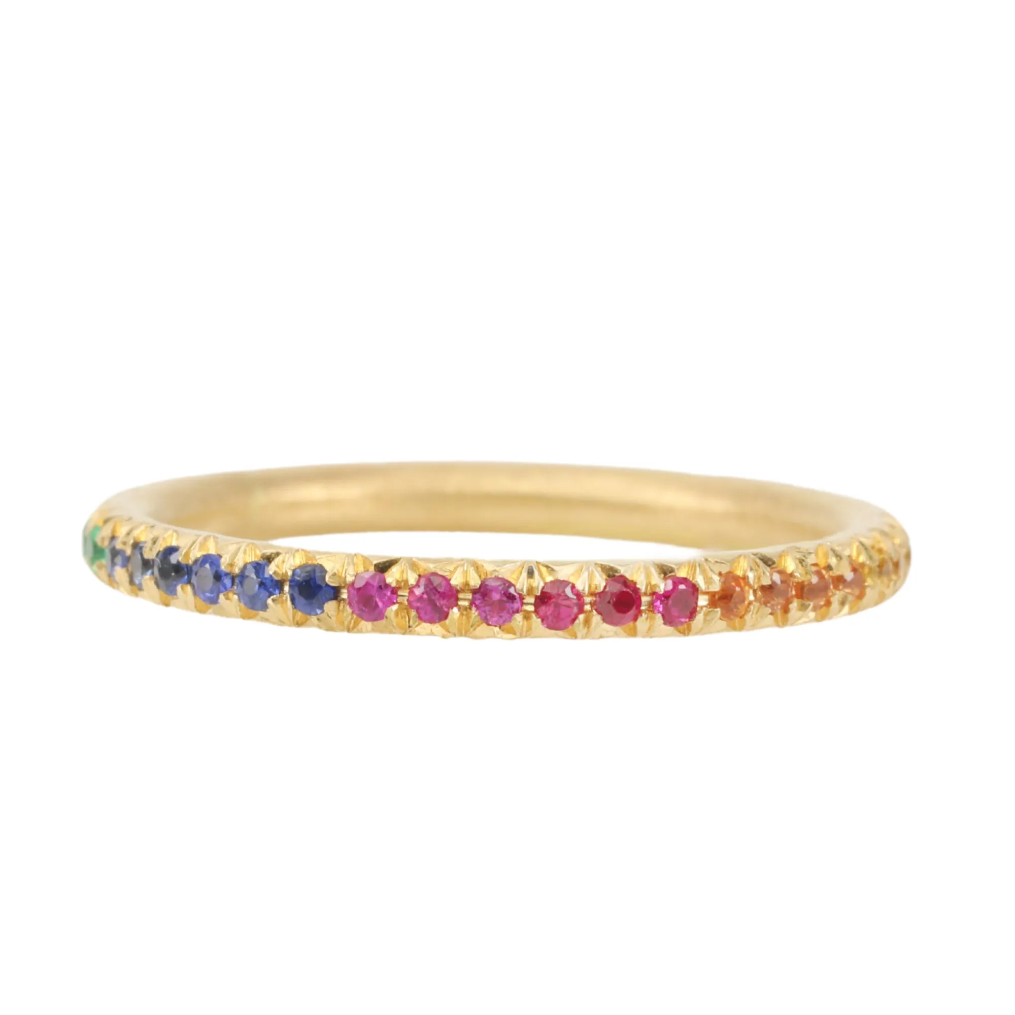 18K Gold Band with Rainbow Sapphire and Emeralds