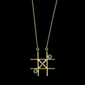 18K Yellow Gold Estate Emerald Tic Tac Toe Pendant Necklace