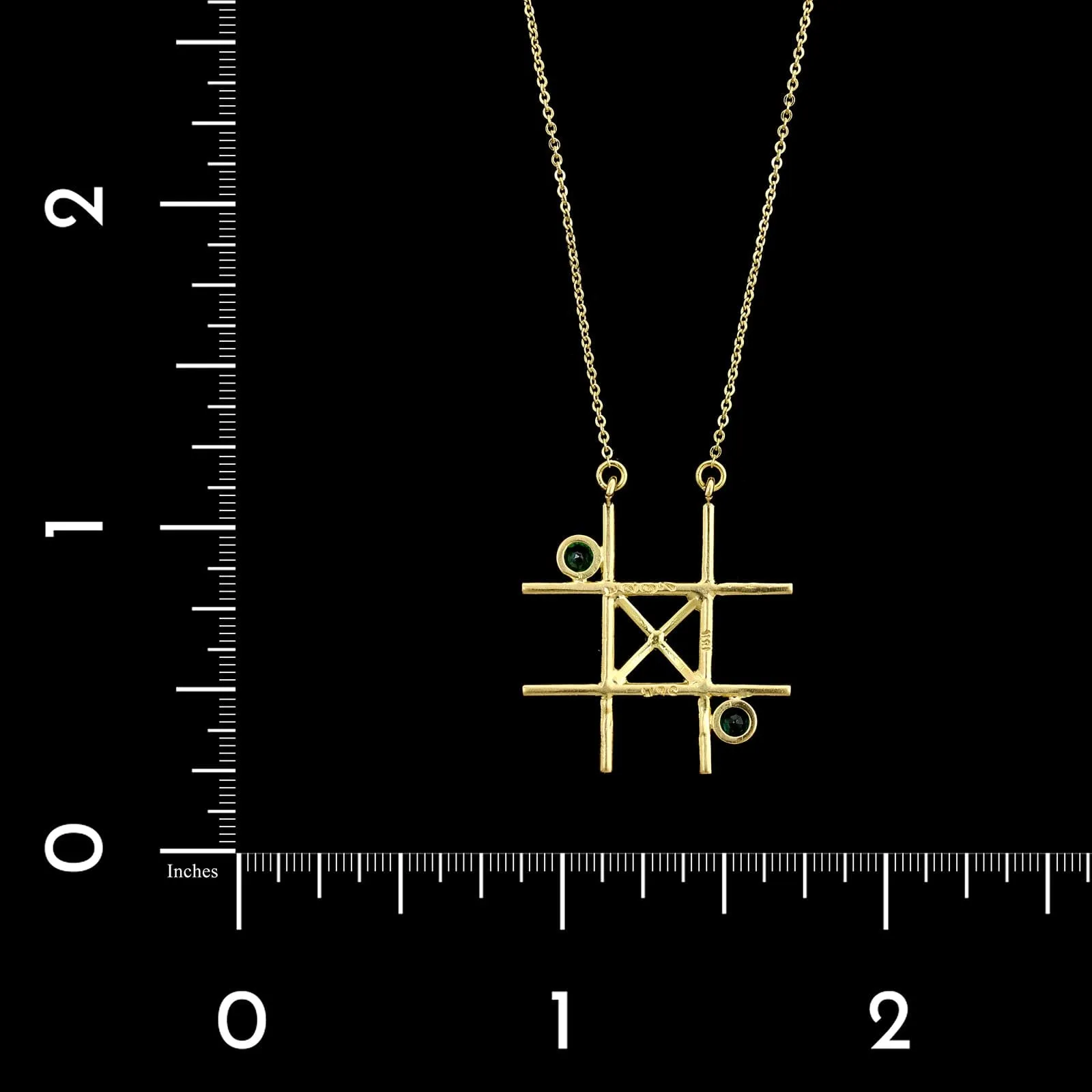 18K Yellow Gold Estate Emerald Tic Tac Toe Pendant Necklace