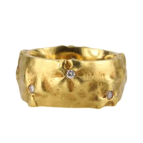 22 Karat Yellow Gold and Diamond Applique Wildflower Band