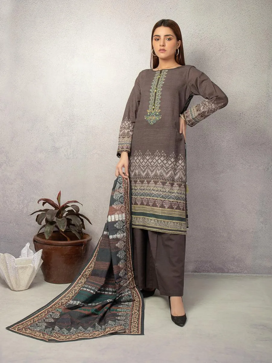 ACE Galleria Digital Embroidered Unstitched 3pc Khaddar Suit ACE 12114