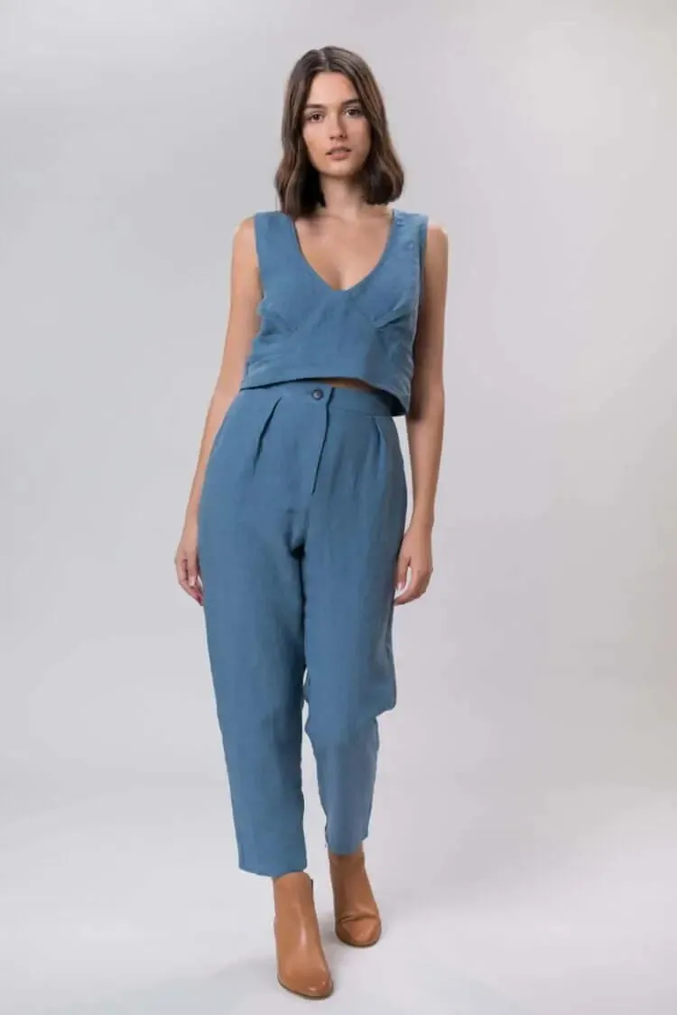 Ada linen pants in sky by Wilga Clothing