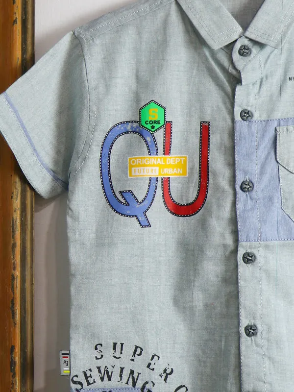 AJ01 Boys Casual Shirt 4Yrs - 10Yrs QU Light Steel Blue