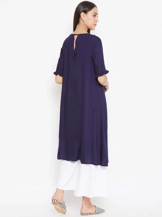 Aline Navy Blue Rayon Kurta For Women