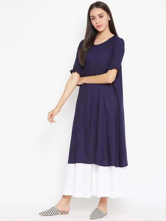 Aline Navy Blue Rayon Kurta For Women