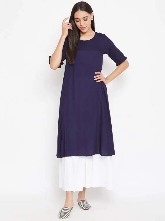 Aline Navy Blue Rayon Kurta For Women