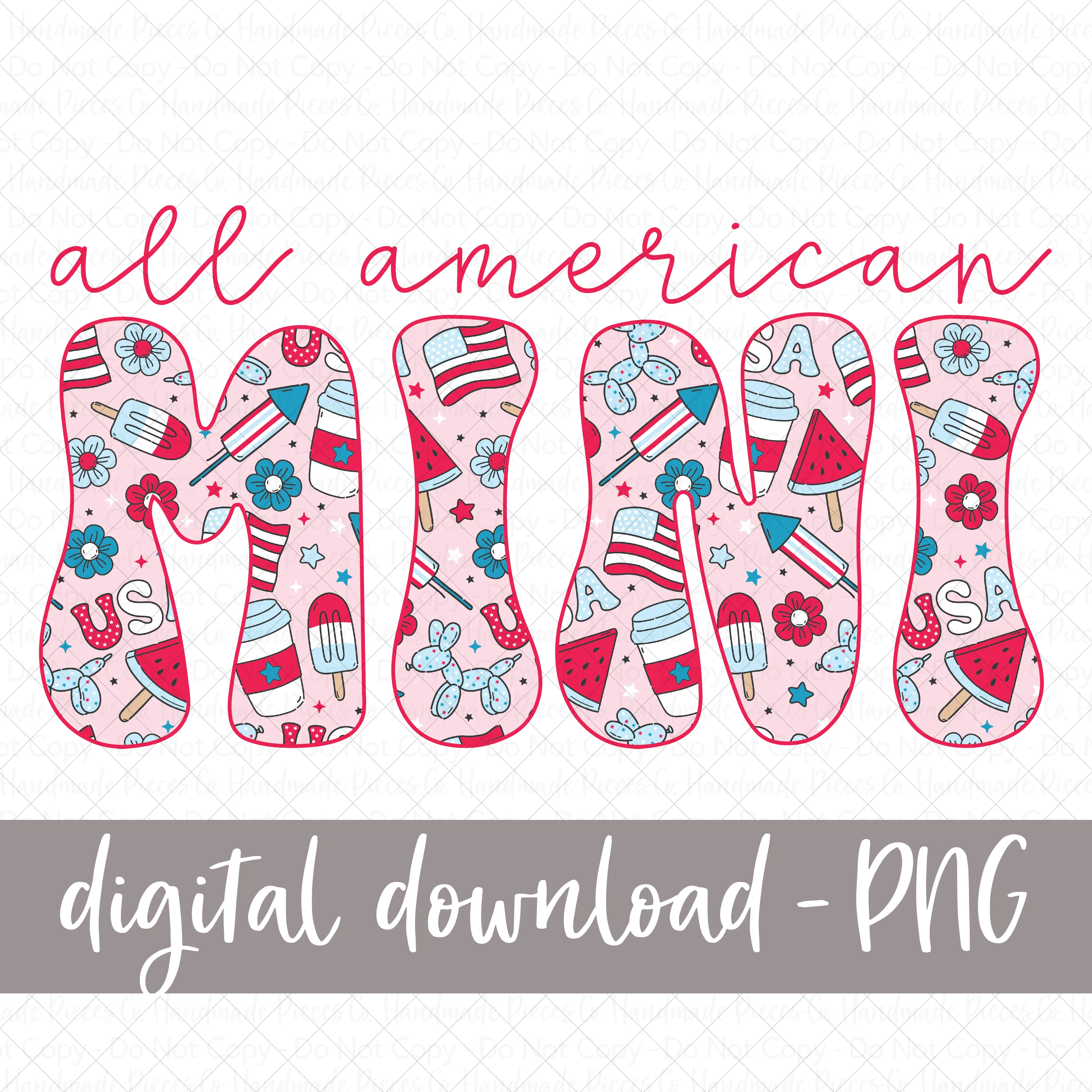 All American Mini, Red Patriotic PNG - Digital Download