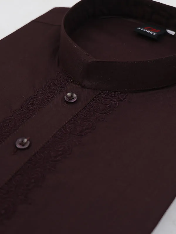 AM Men's Festive Embroidery Kurta Dark Brown