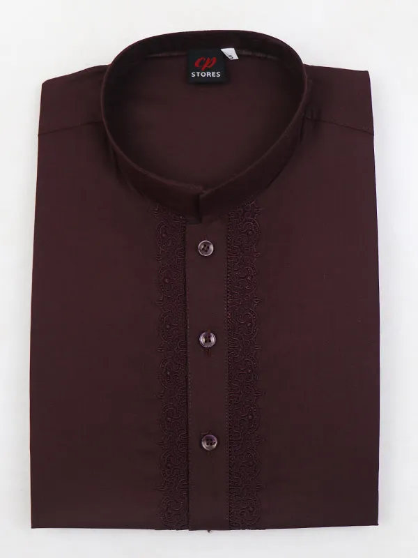 AM Men's Festive Embroidery Kurta Dark Brown