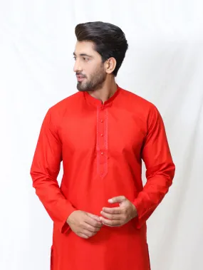 AM Men's Festive Embroidery Kurta Red