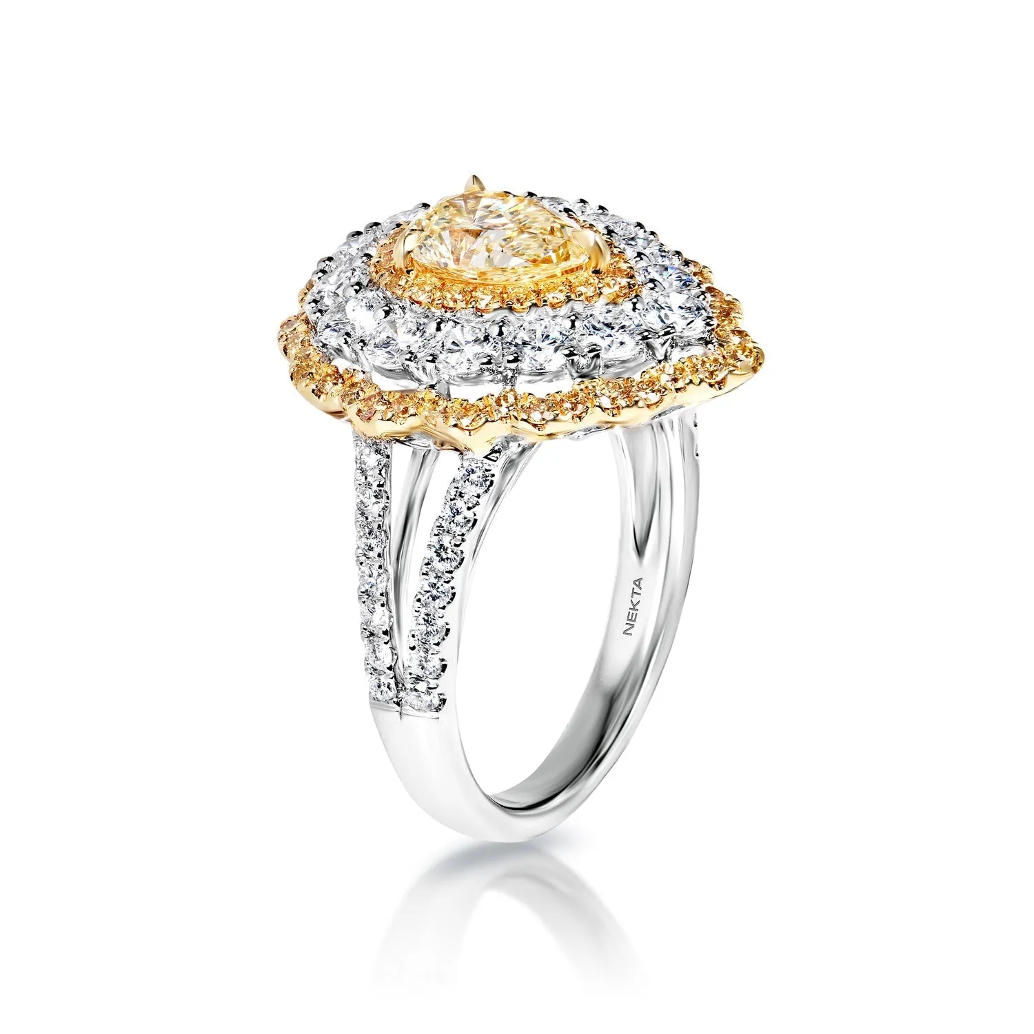 Amari 3 Carat Yellow Pear Shape Diamond Engagement Ring in 18k White Gold By Mike Nekta