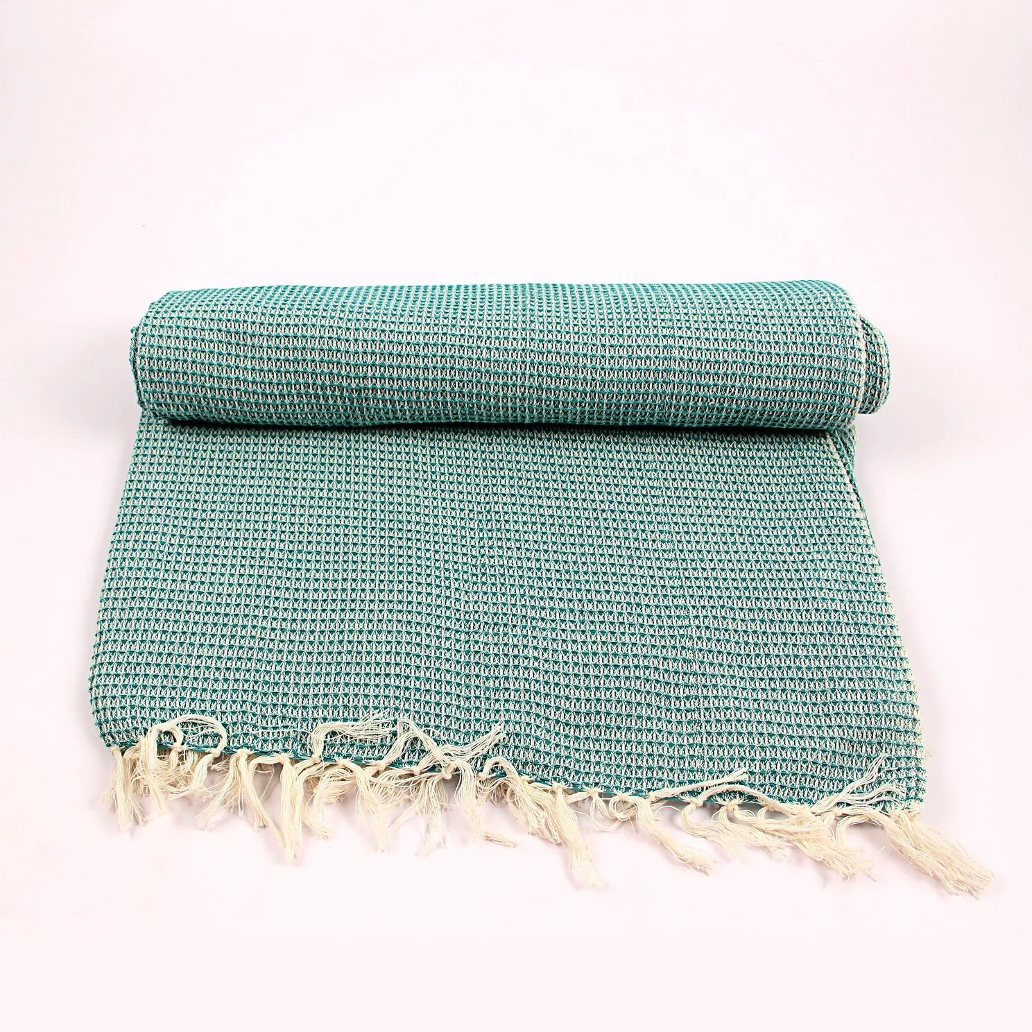 Aqua Blue Hand Woven Natural Dyed Waffle Weave Bath Towel