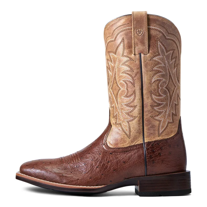 'Ariat' Men's 11" Night Life Ultra Western Square Toe - Antique Tabac Smooth Quill Ostrich / Sorrel Brown