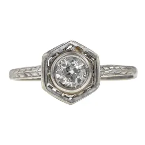 Art Deco Diamond Solitaire Ring, Old Euro 0.39ct.