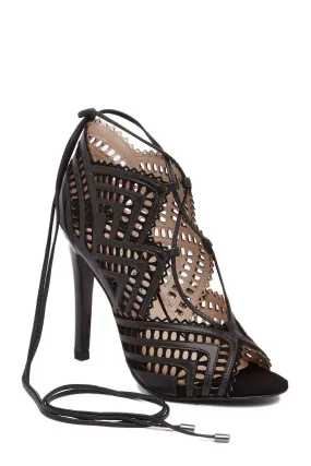 Ashley Cole Lacey Black High Heel Lasercut Lace-Up Stiletto Heel Sandal Pumps