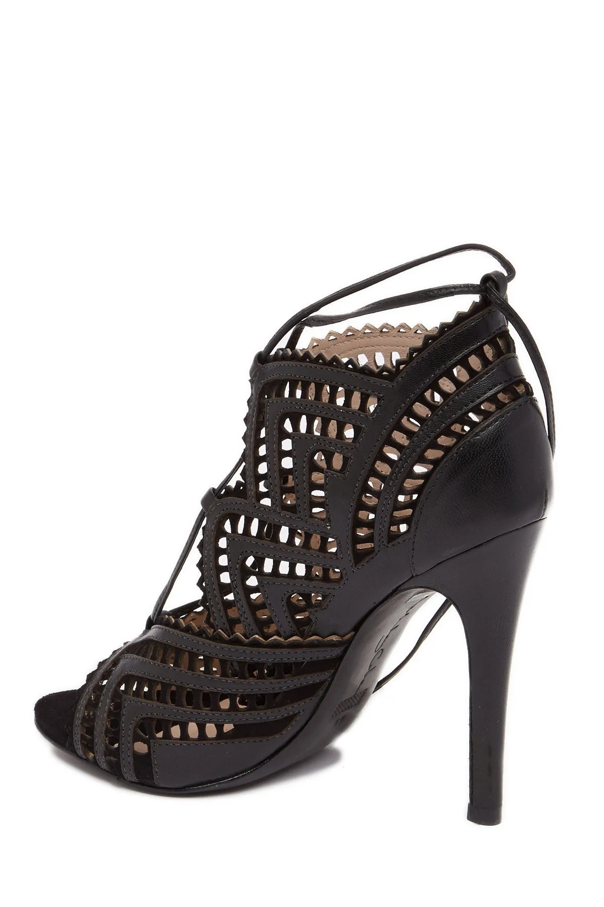 Ashley Cole Lacey Black High Heel Lasercut Lace-Up Stiletto Heel Sandal Pumps