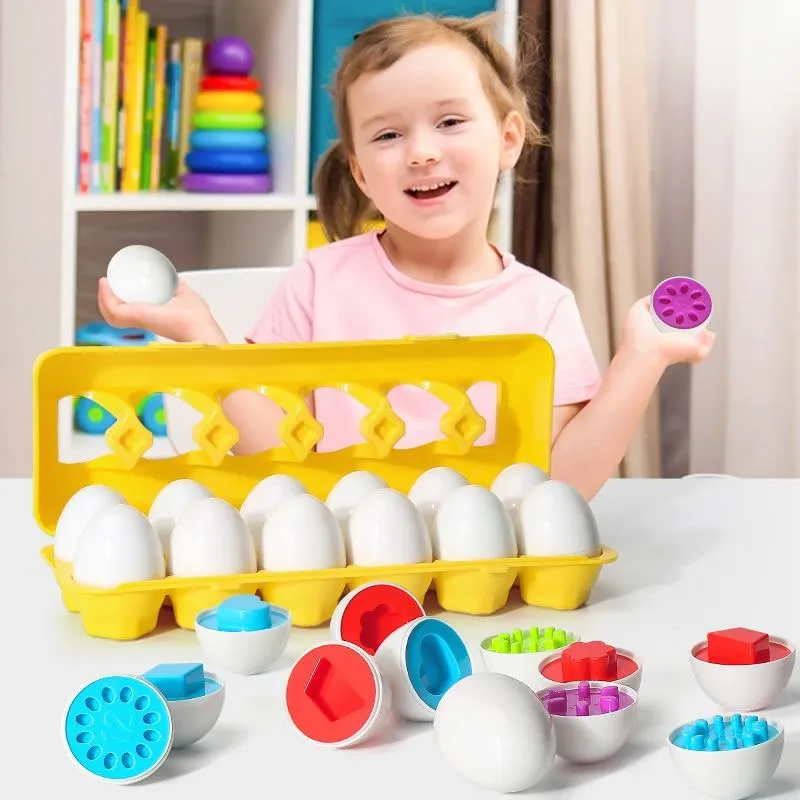 Baby Montessori Learning Education Math Toy Smart Eggs Puzzle Shape Matching Toys Plastic Screw nut Building Blocks For Children