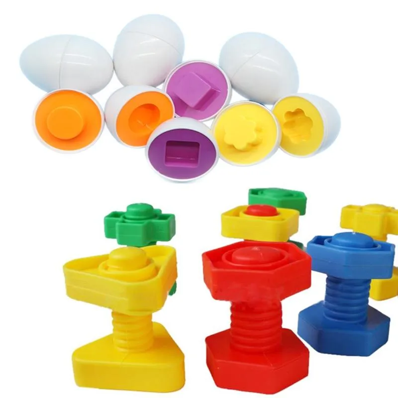 Baby Montessori Learning Education Math Toy Smart Eggs Puzzle Shape Matching Toys Plastic Screw nut Building Blocks For Children