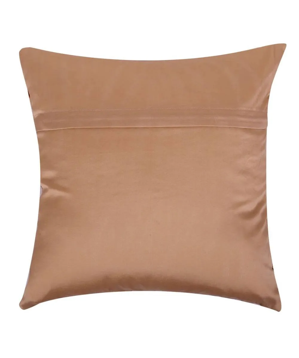 Beige hand embroidered cotton silk cushion cover