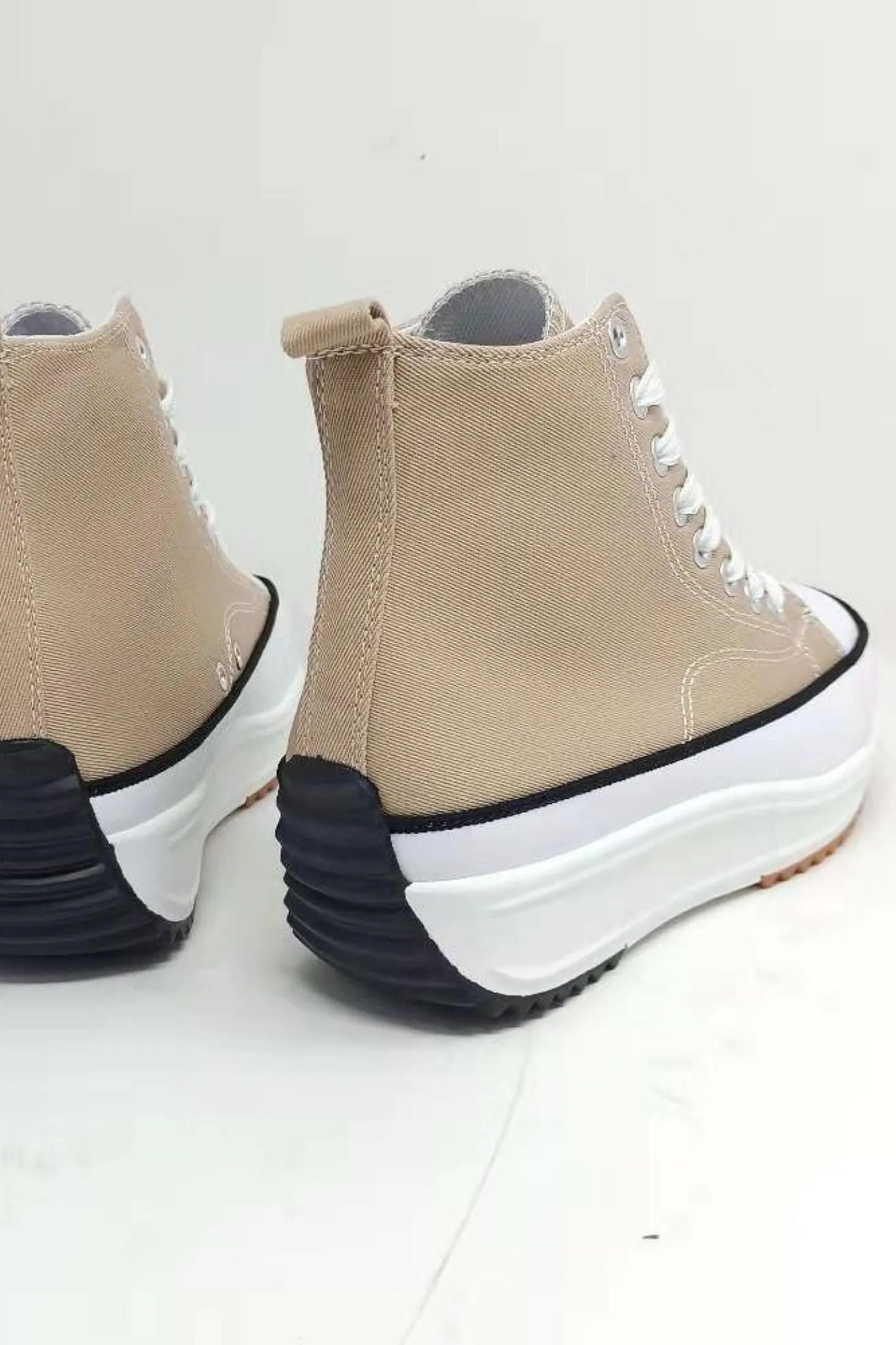 Beige Platform Lace Up Canvas Shoes