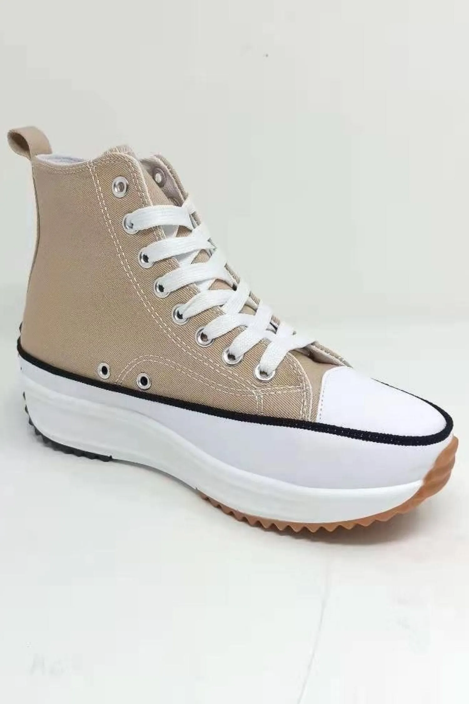 Beige Platform Lace Up Canvas Shoes