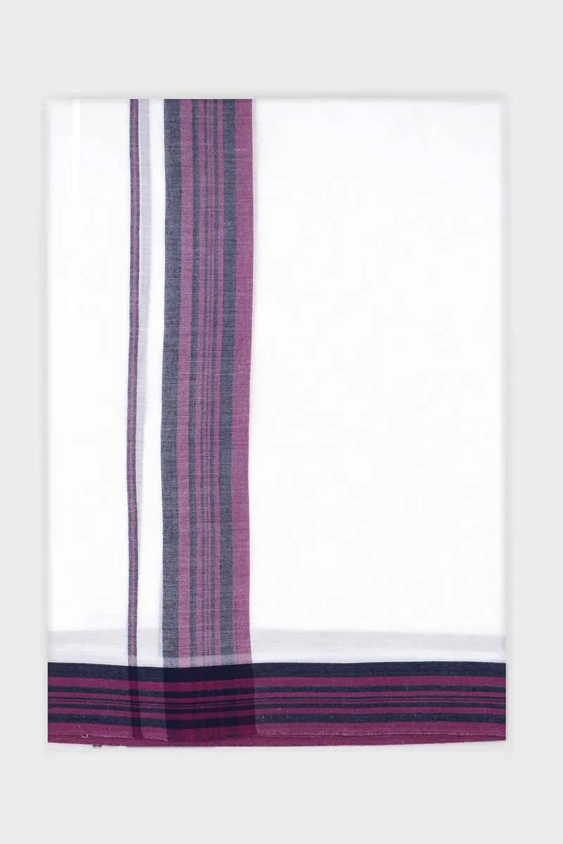 Bhargav Arima - Purple Gray Smooth Cotton Double Dhoti With Fancy Borders | Uathayam