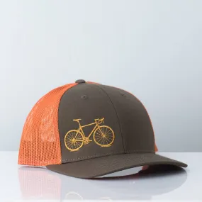 Bicycle Trucker Hat - Rust and Loden, Goldenrod Bike