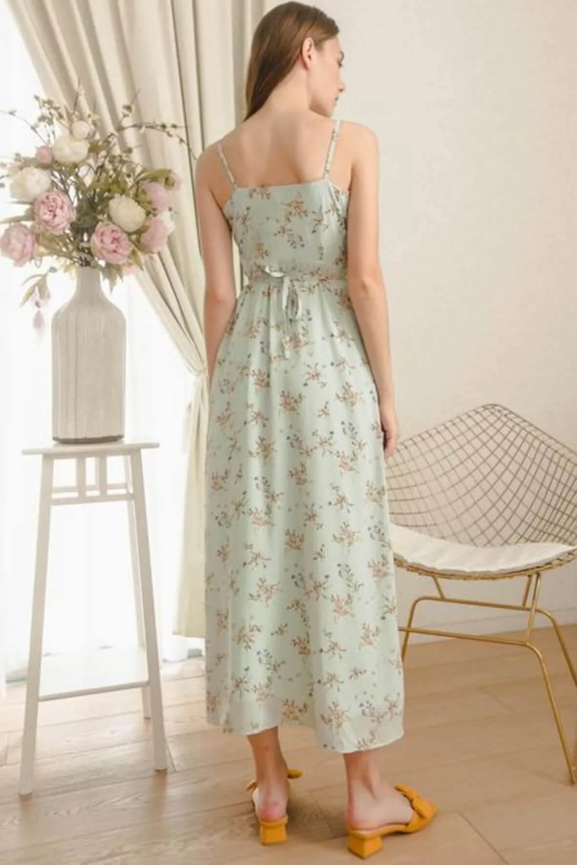 Billow Floral Mint Wrap Maxi Dress