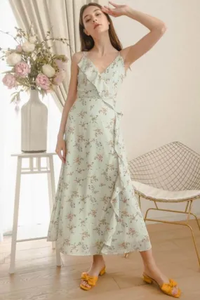 Billow Floral Mint Wrap Maxi Dress