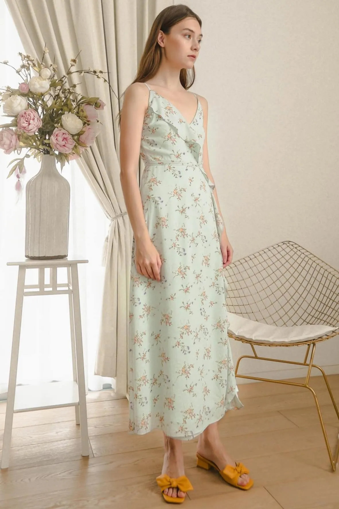 Billow Floral Mint Wrap Maxi Dress