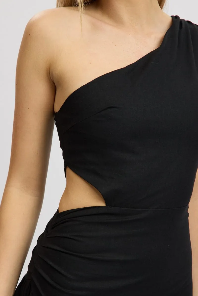 Black Bubble Dress One Shoulder Mini