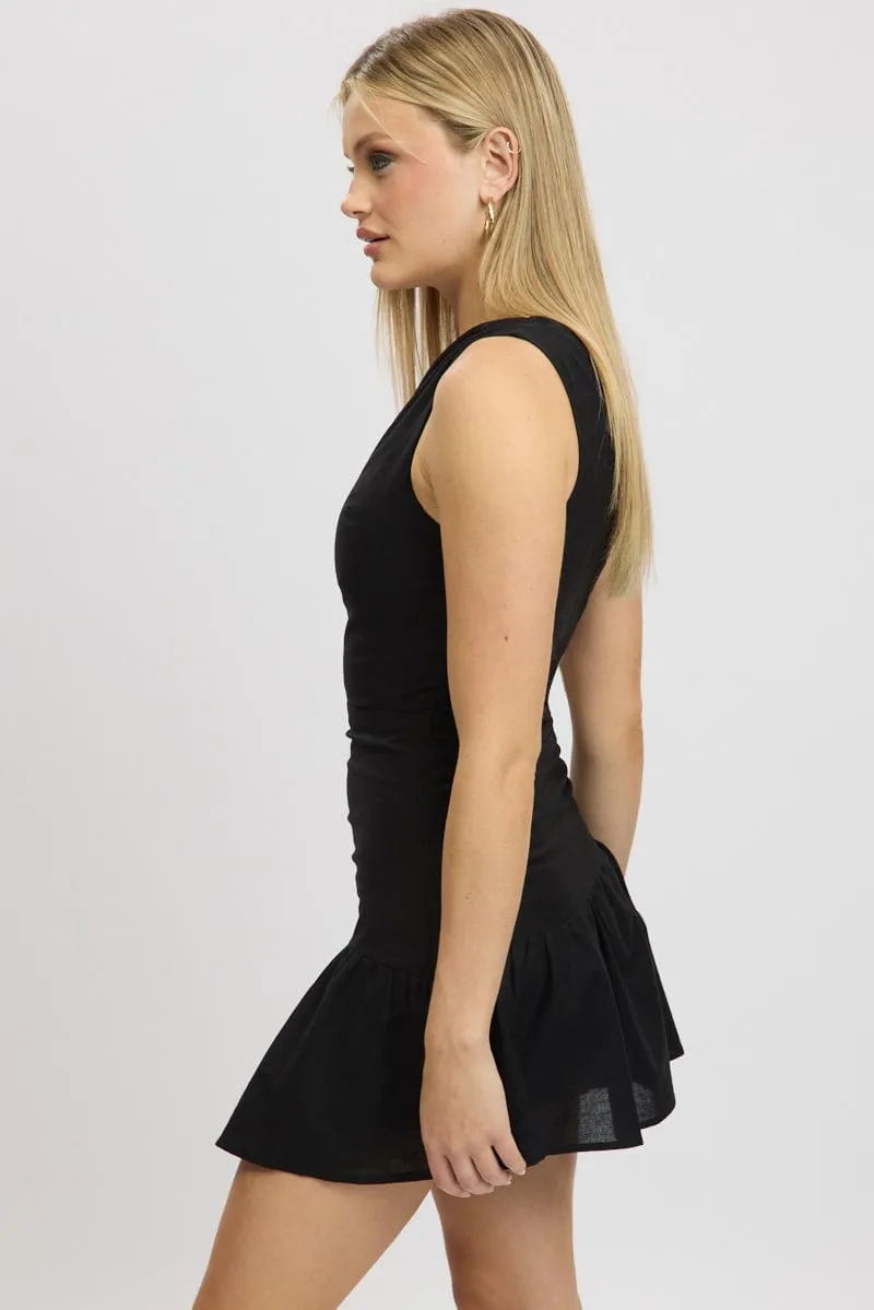 Black Bubble Dress One Shoulder Mini