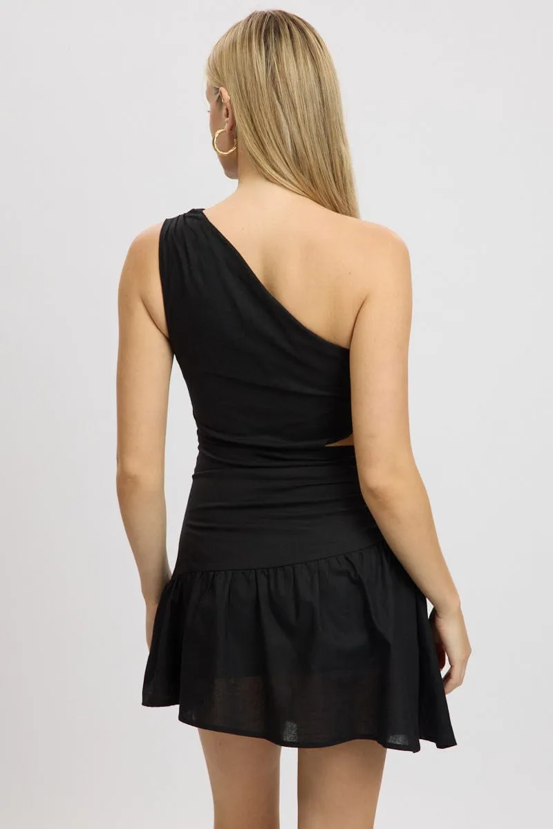 Black Bubble Dress One Shoulder Mini