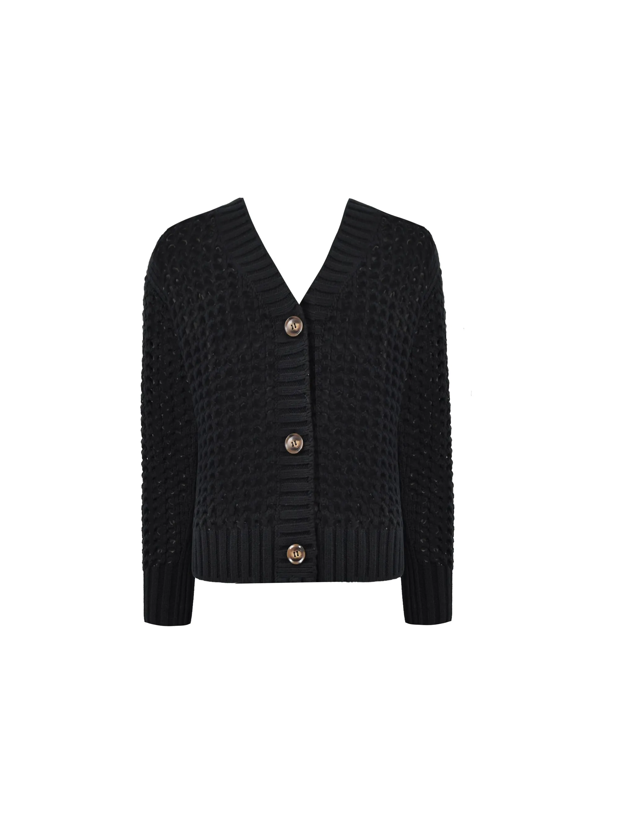 Black Crochet Knit Cardigan