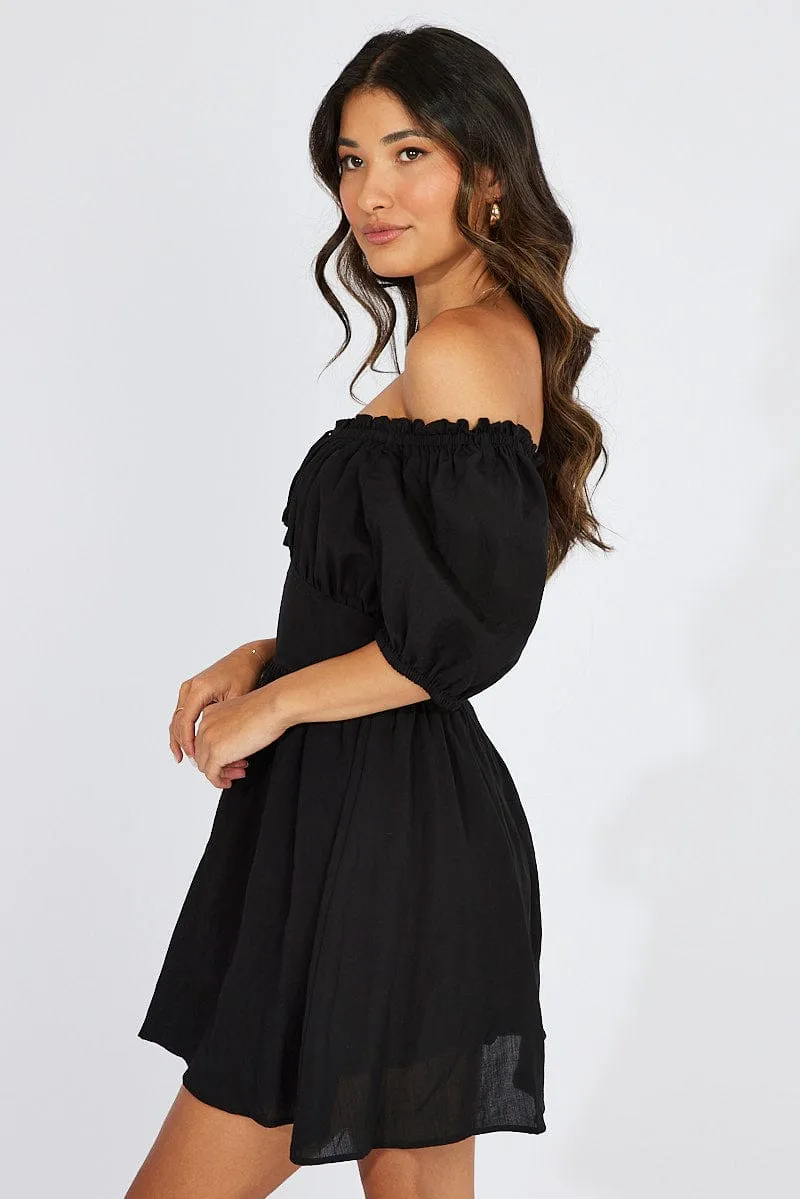 Black Fit And Flare Dress Corset Waist Mini