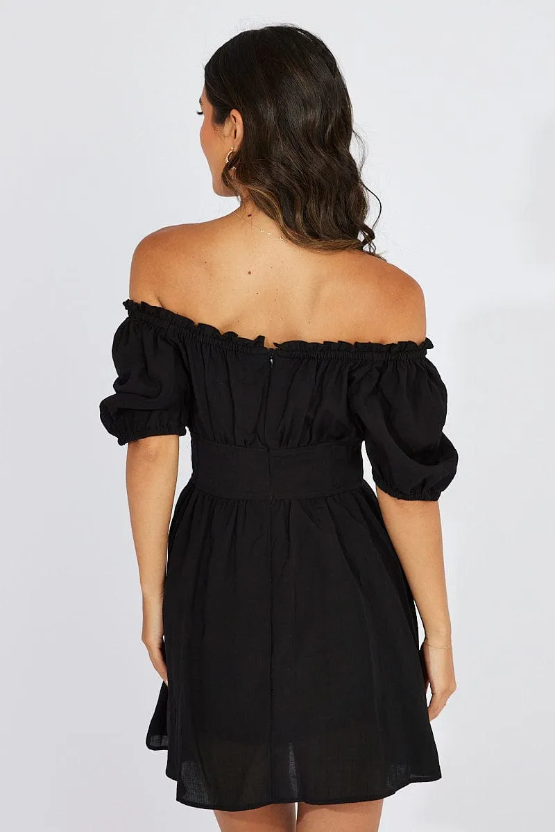 Black Fit And Flare Dress Corset Waist Mini