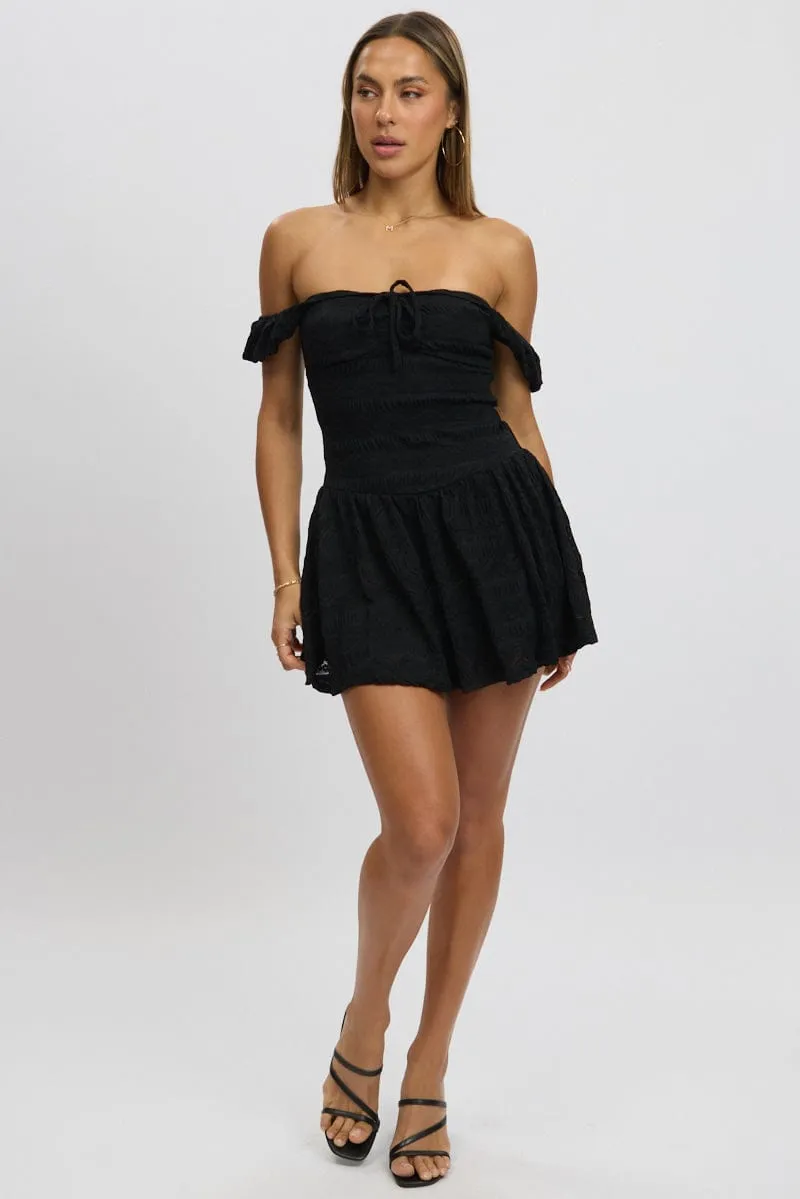 Black Fit And Flare Dress Drop Waist Mini