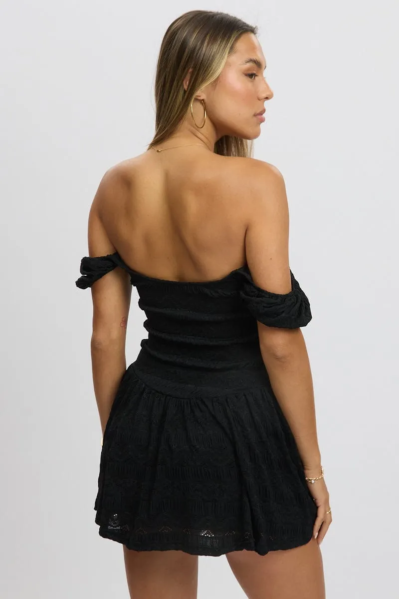 Black Fit And Flare Dress Drop Waist Mini